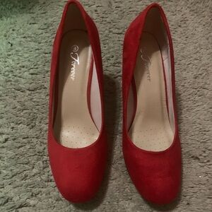Forever 21 Red Suede Rounded-Toe Pumps